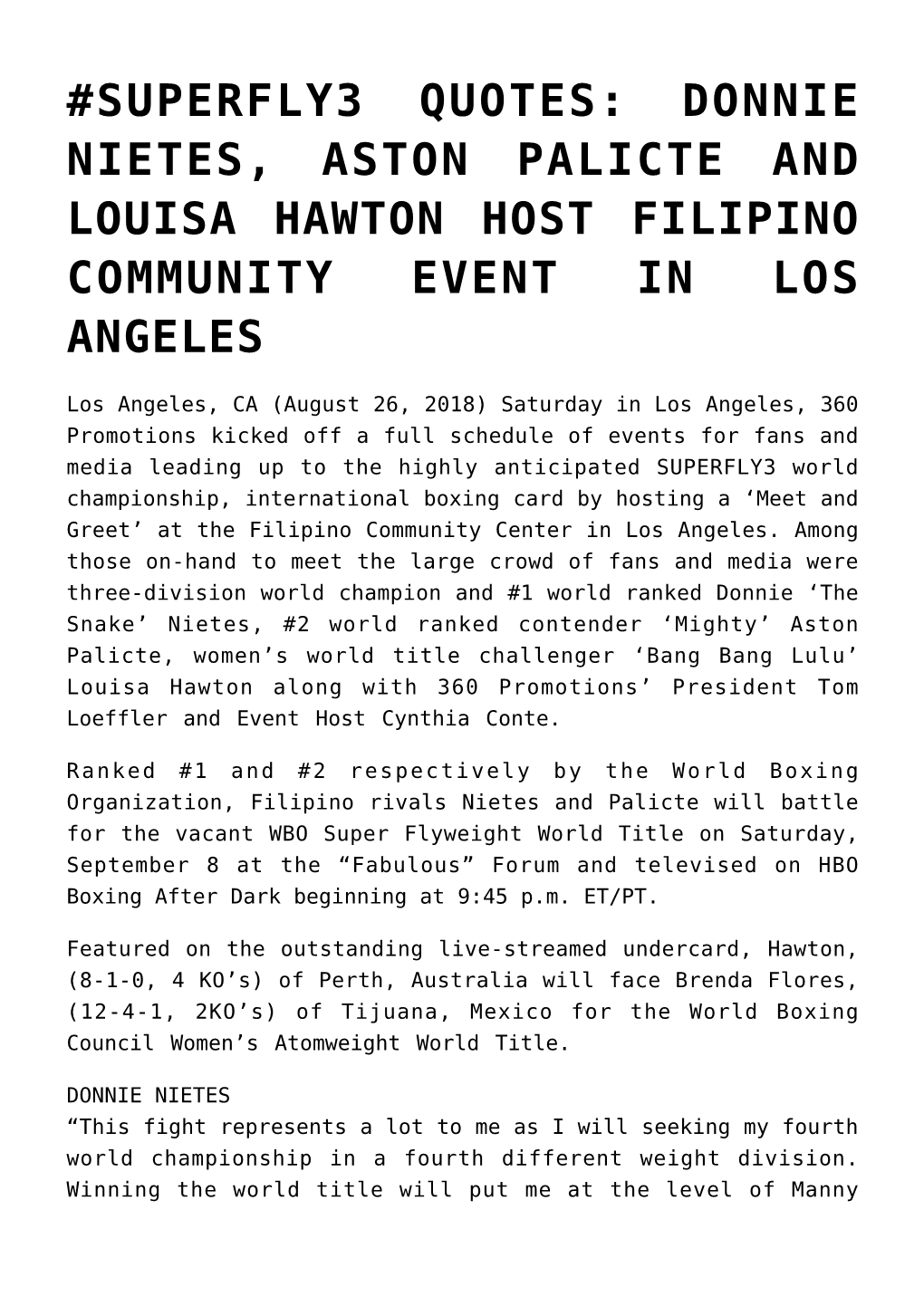 Superfly3 Quotes: Donnie Nietes, Aston Palicte and Louisa Hawton Host Filipino Community Event in Los Angeles