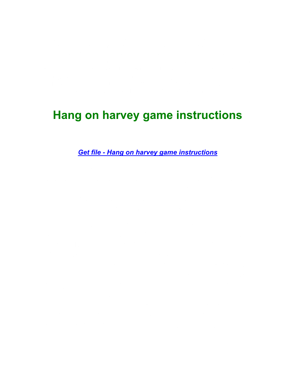 Hang on Harvey Game Instructions