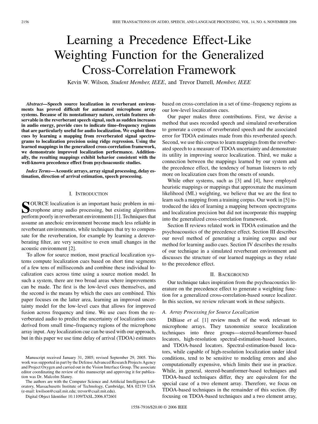 Learning a Precedence Effect-Like Weighting Function for the Generalized Cross-Correlation Framework Kevin W