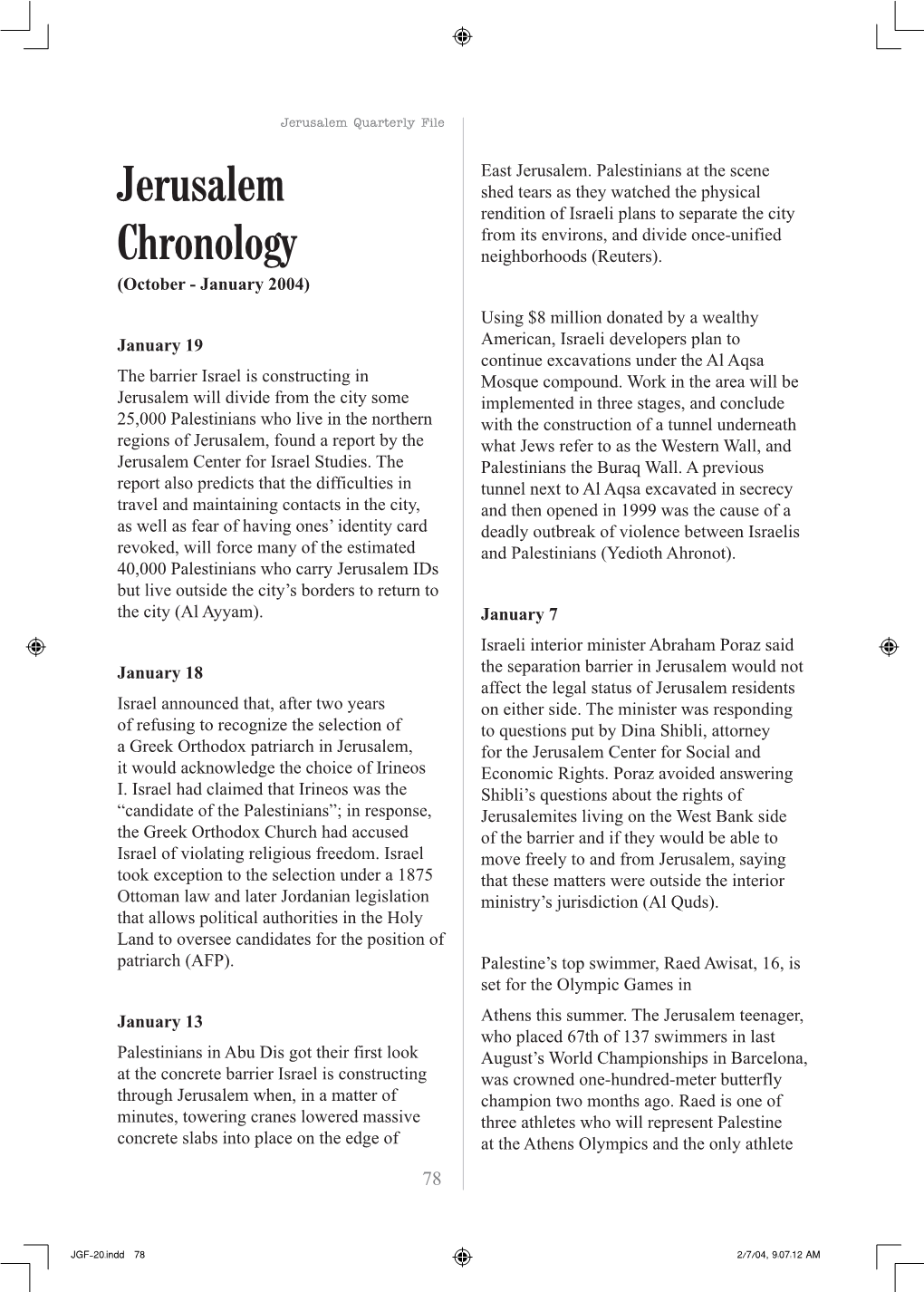 Jerusalem Chronology