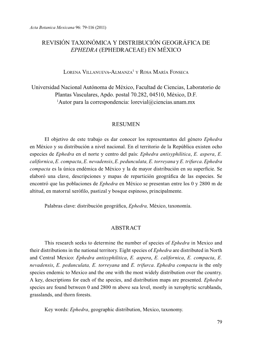 Revisión Taxonómica Y Distribución Geográfica De Ephedra (Ephedraceae) En México