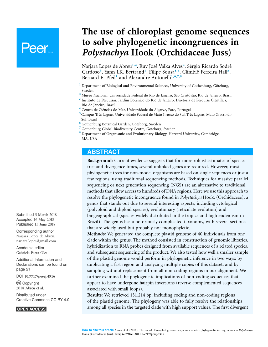 The Use of Chloroplast Genome Sequences to Solve Phylogenetic Incongruences in Polystachya Hook (Orchidaceae Juss)