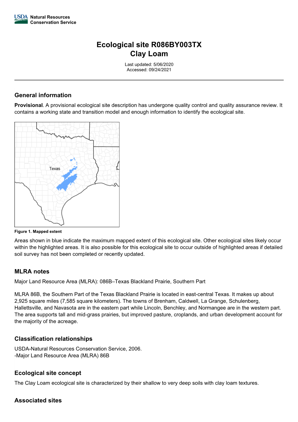 Ecological Site R086BY003TX Clay Loam