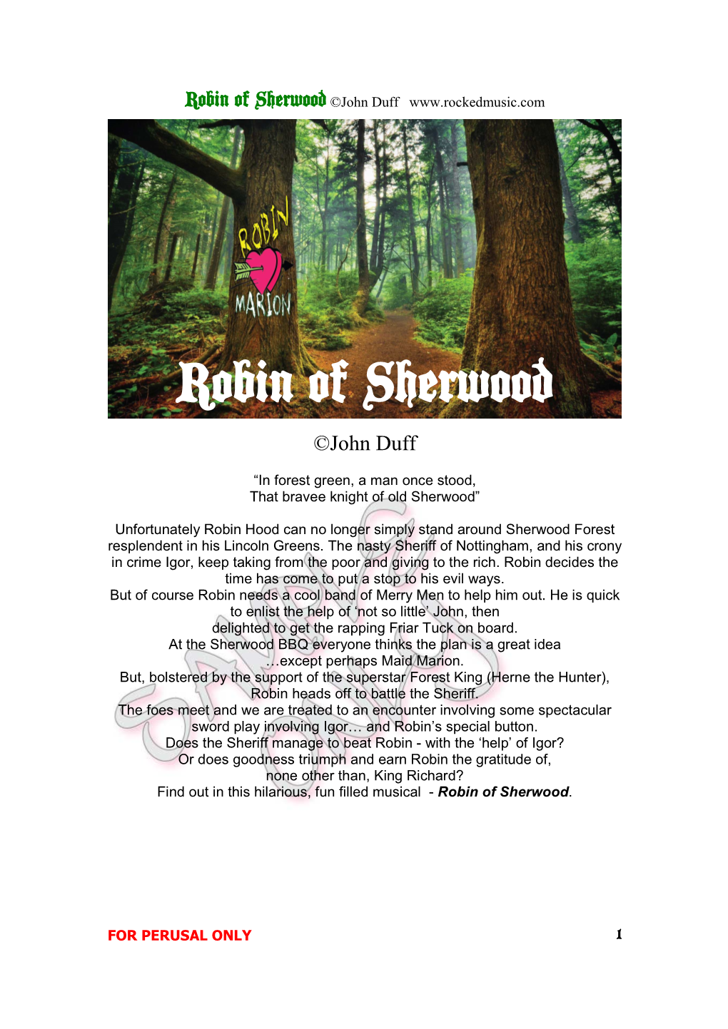 Robin of Sherwood PERUSAL Script and Lyrics