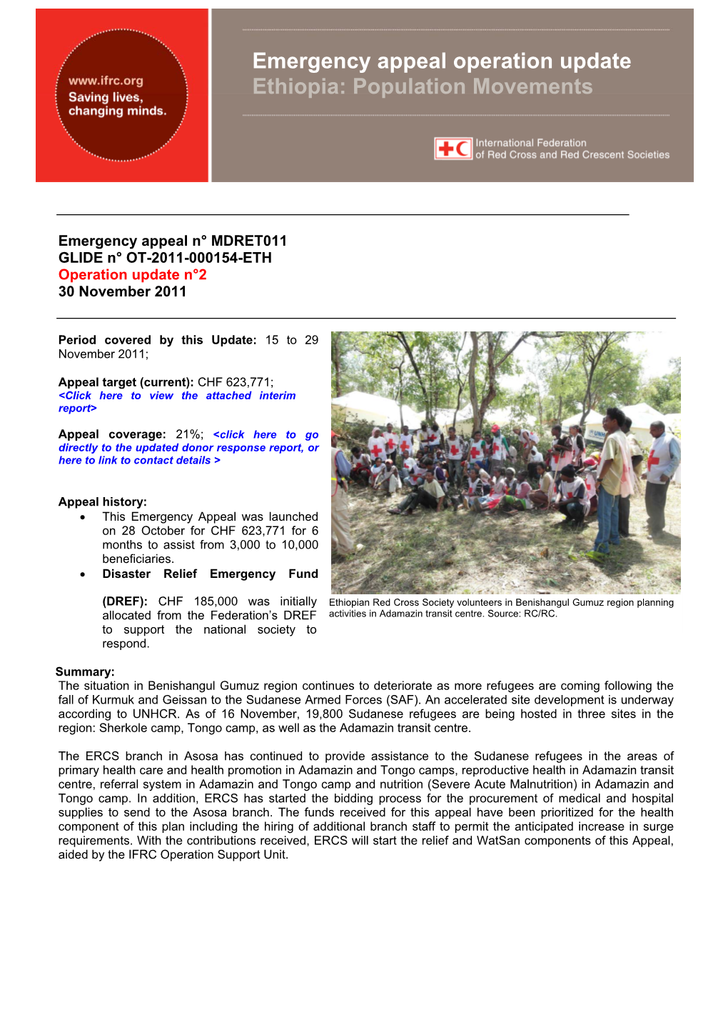 Emergency Appeal Operation Update Ethiopia: Population Movements