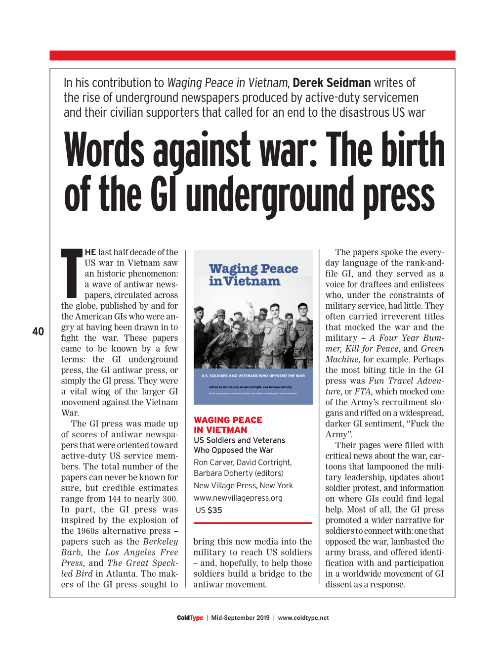 Words Against War: the Birth of the GI Underground Press