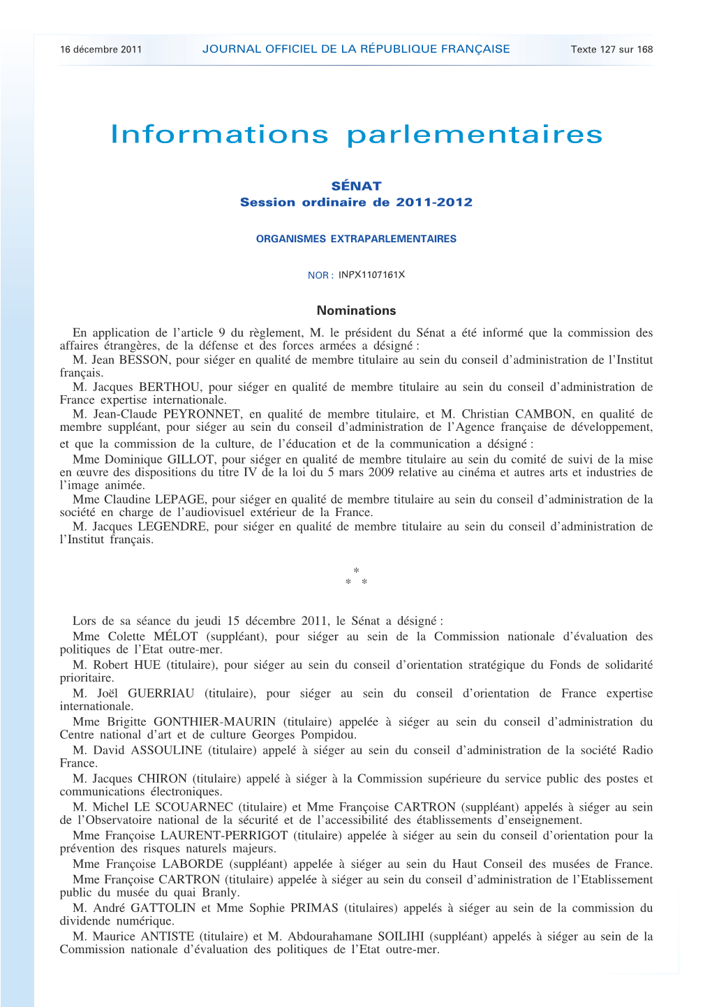 JOURNAL OFFICIEL DE LA RÉPUBLIQUE FRANÇAISE Texte 127 Sur 168