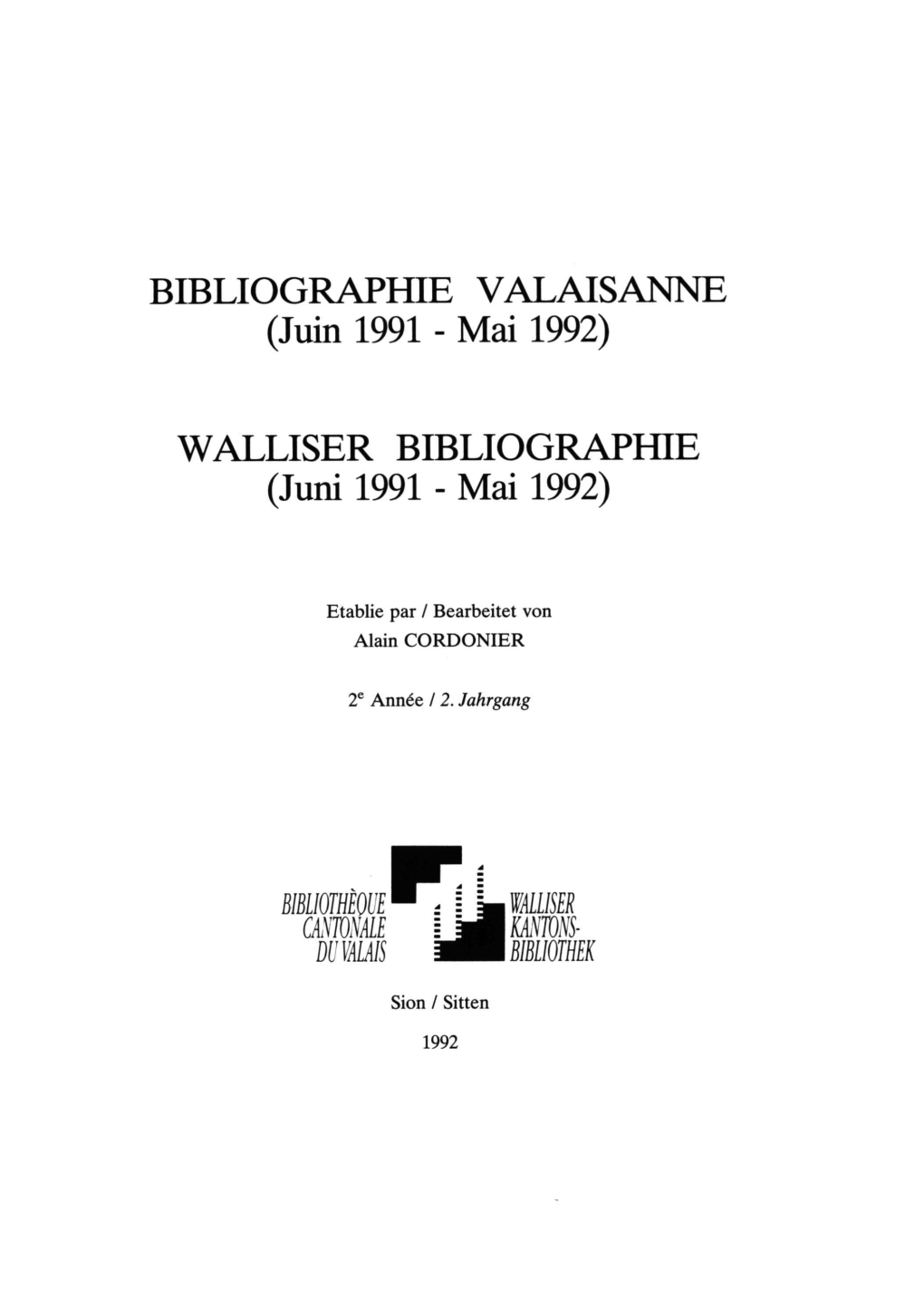 WALLISER BIBLIOGRAPHIE (Juni 1991 - Mai 1992)