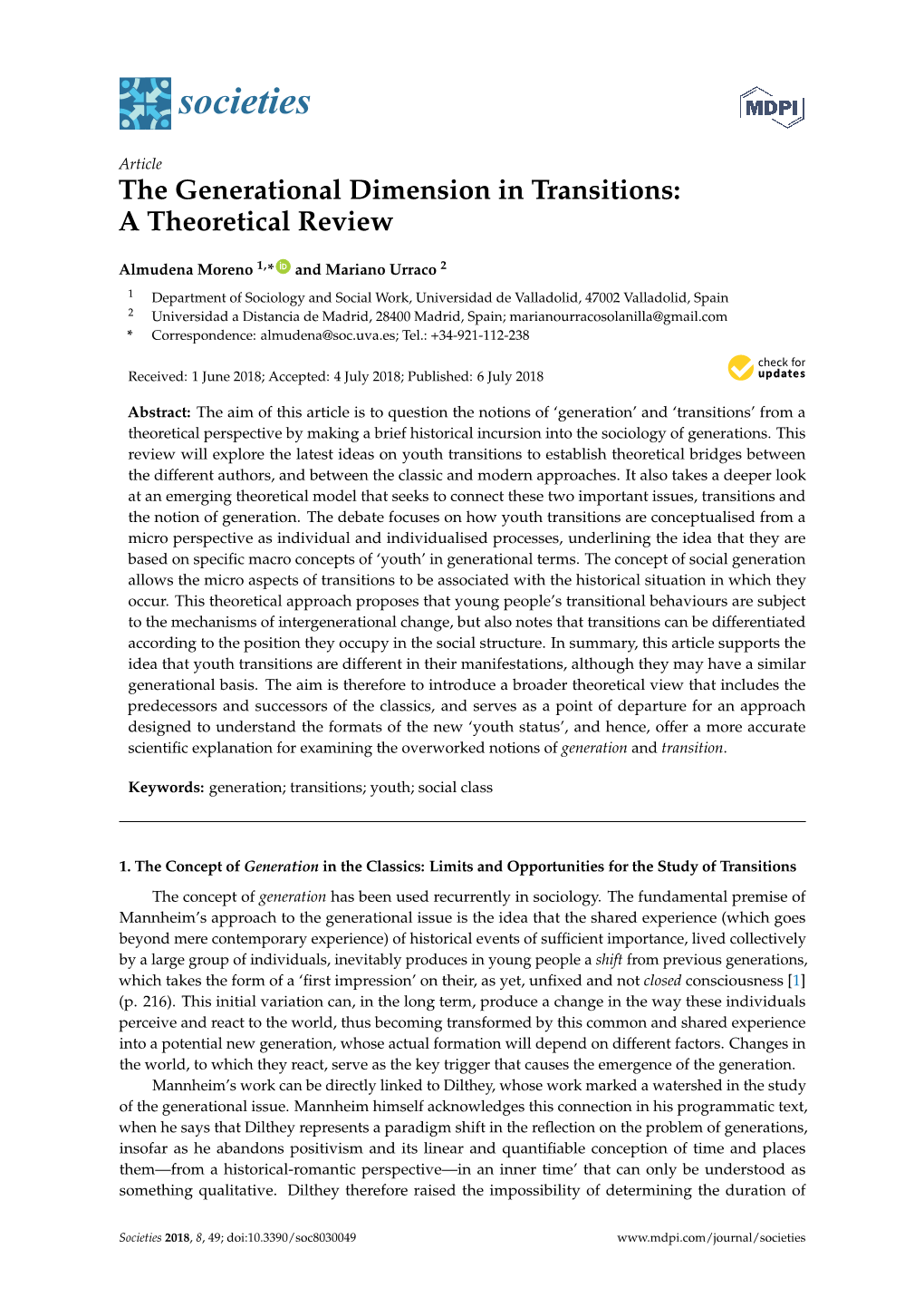 The Generational Dimension in Transitions: a Theoretical Review