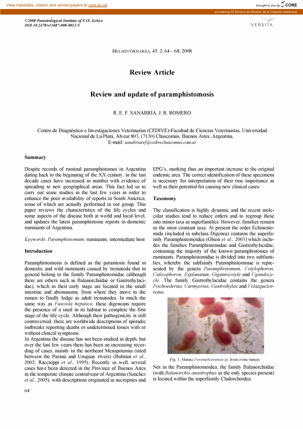 Review Article Review and Update of Paramphistomosis