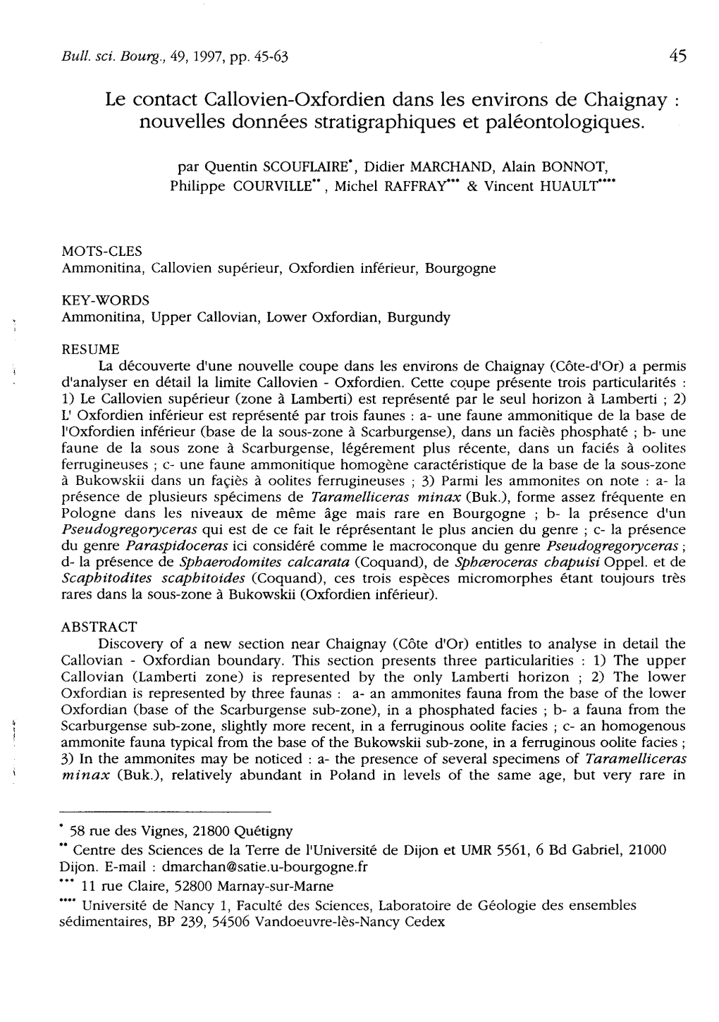 Le Contact Callovien-Oxfordien Dans Les Environs De Chaignay Nouvelles Données Stratigraphiques Et Paléontologiques