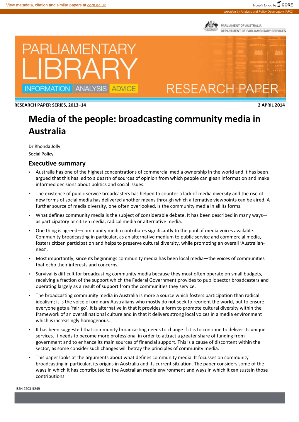 Broadcasting Community Media in Australia