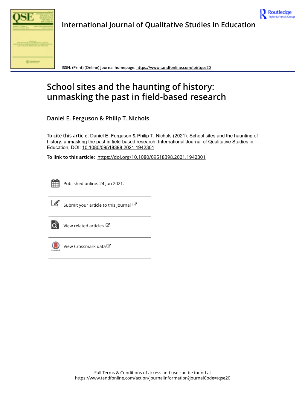 School Sites and the Haunting of History: Unmasking the Past in Field-Based Research