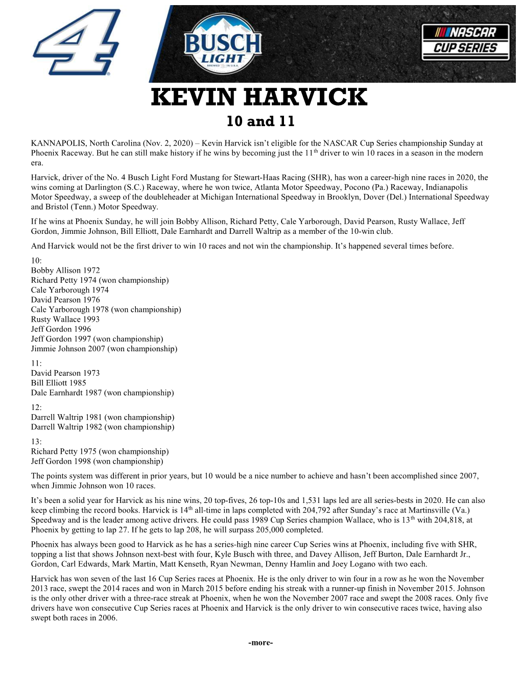 KEVIN HARVICK 10 and 11