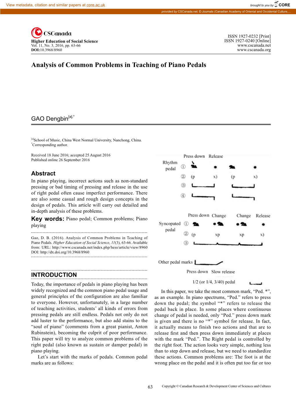 Analysis of Common Problems in Teaching of Piano Pedals