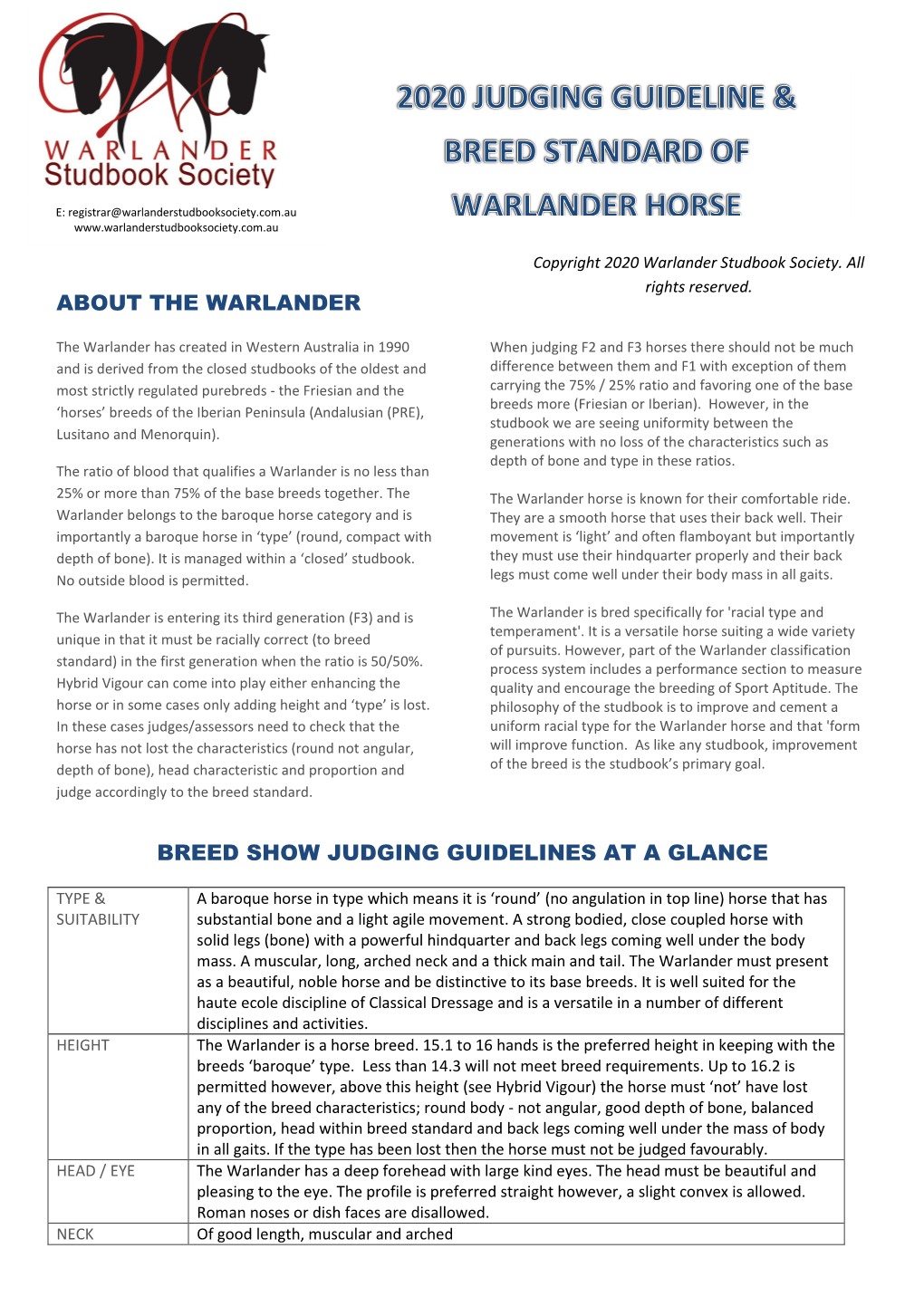 About the Warlander Breed Show Judging Guidelines At