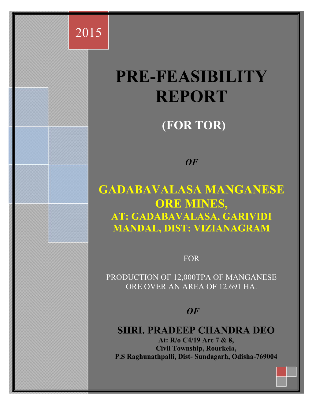 Pre-Feasibility Report of Gadabavalasa