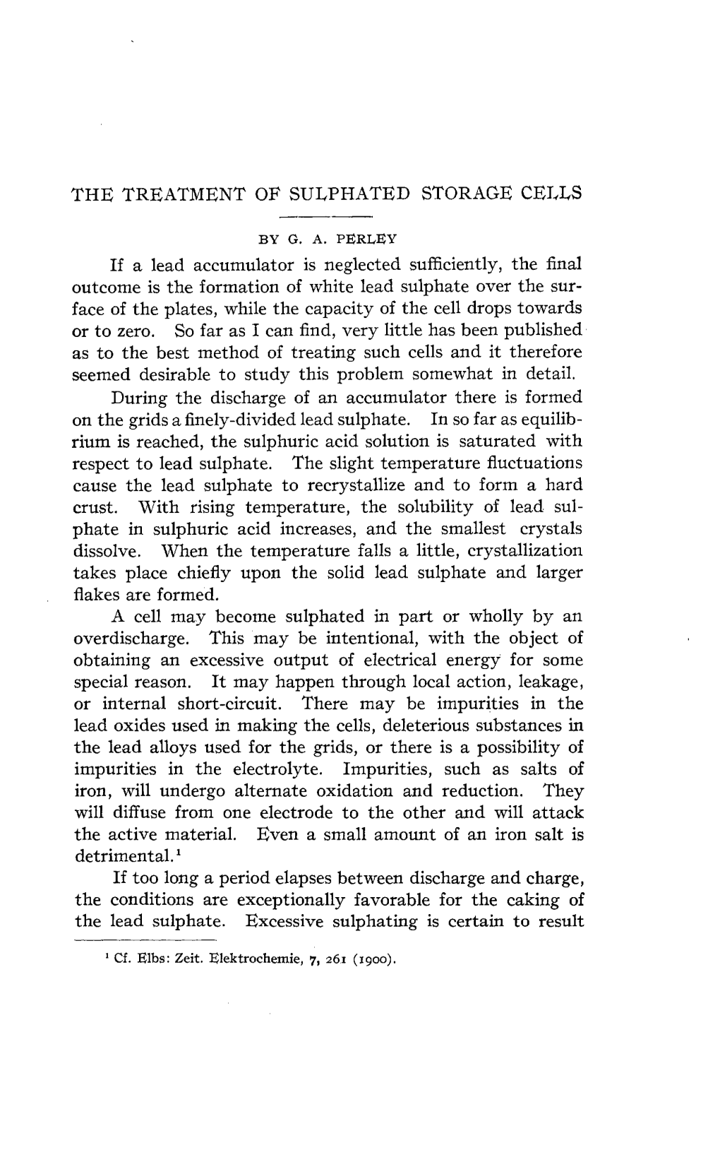 THE TREATMENT of SULPHATED STORAGE CELLS If A