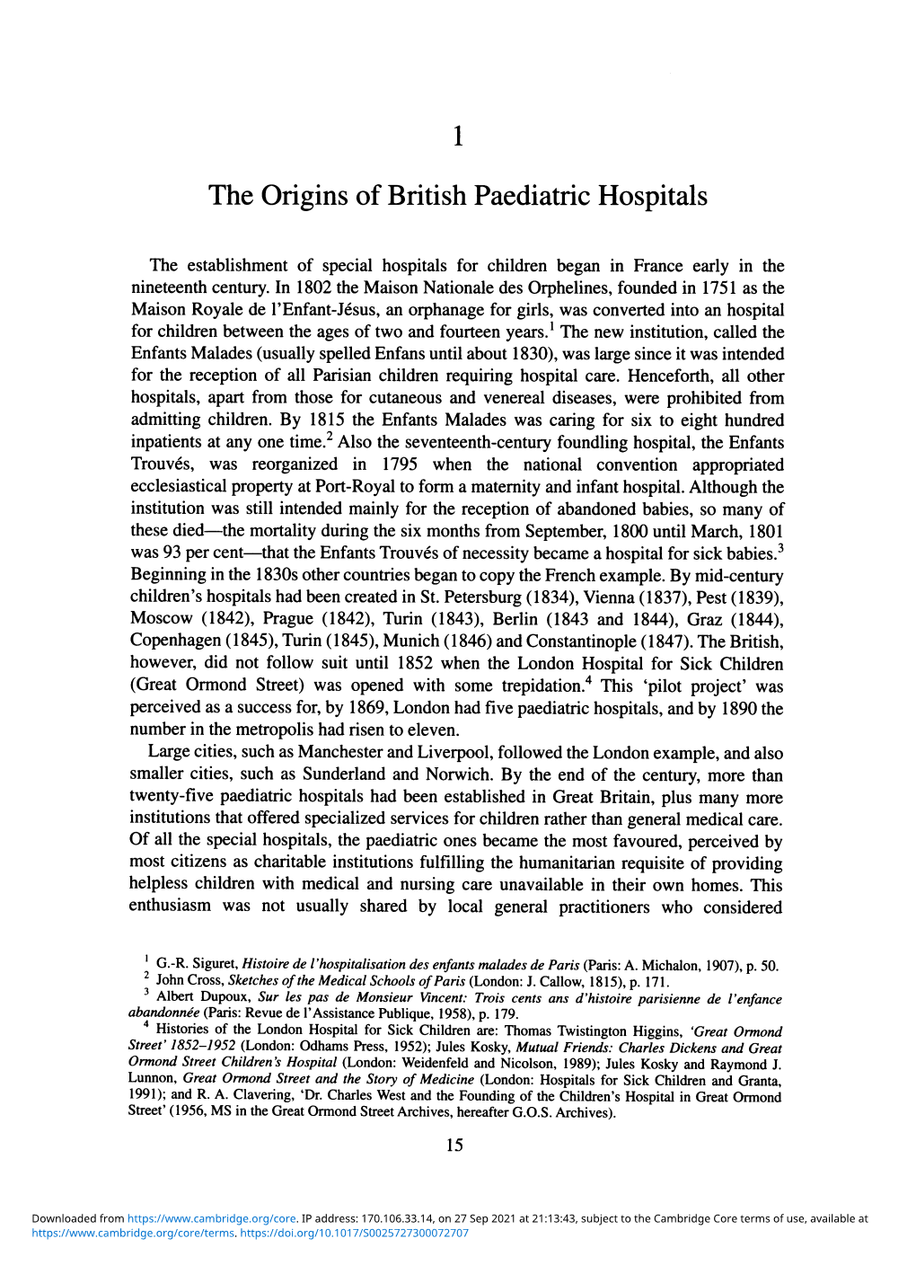 The Origins of British Paediatric Hospitals