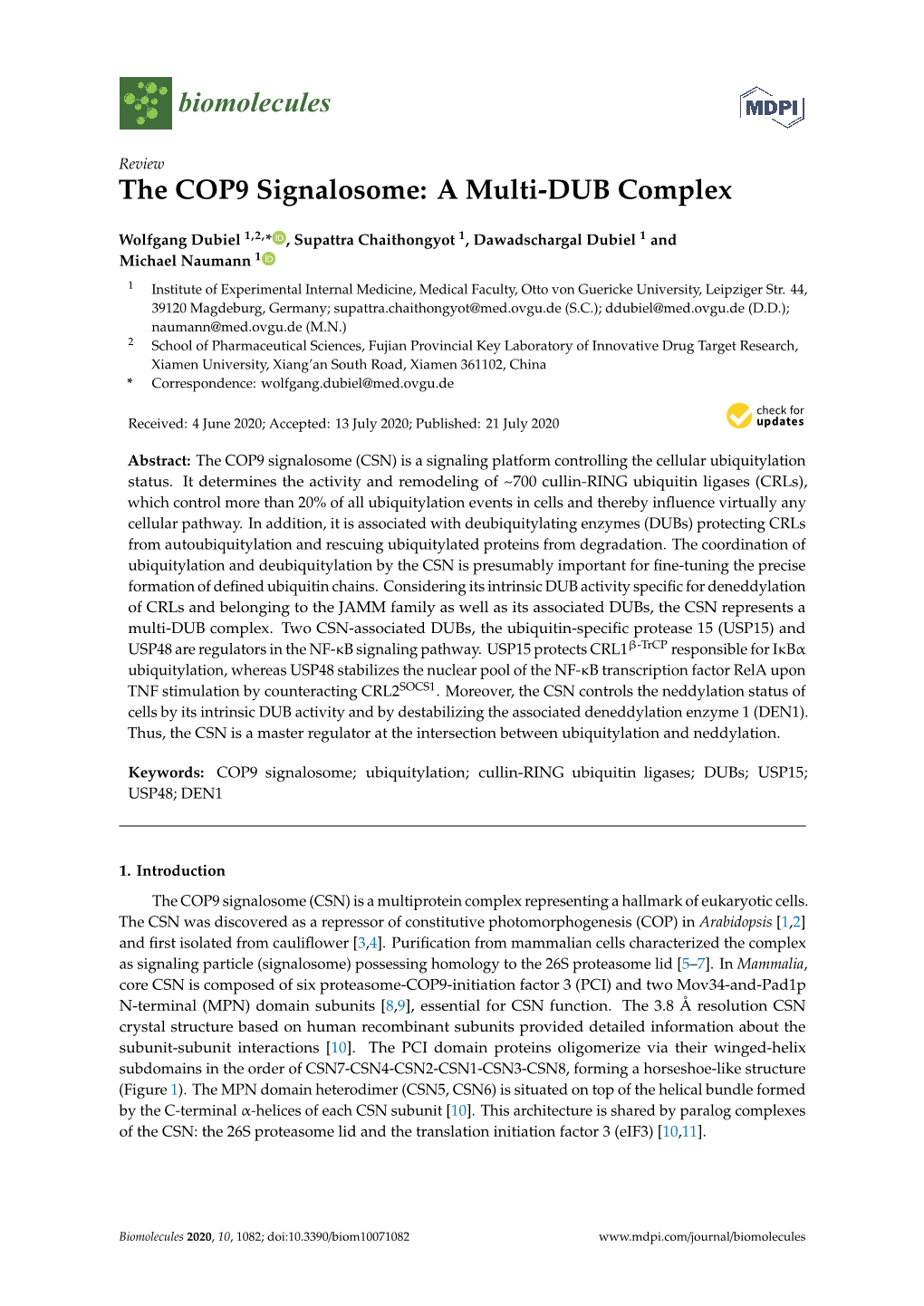 The COP9 Signalosome: a Multi-DUB Complex