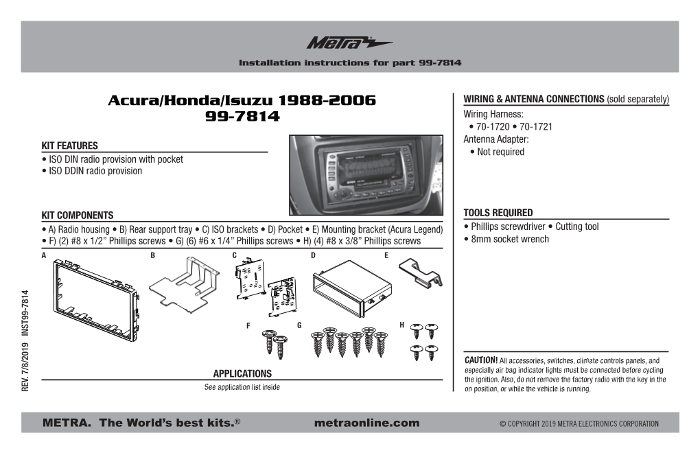 Acura/Honda/Isuzu 1988-2006 99-7814