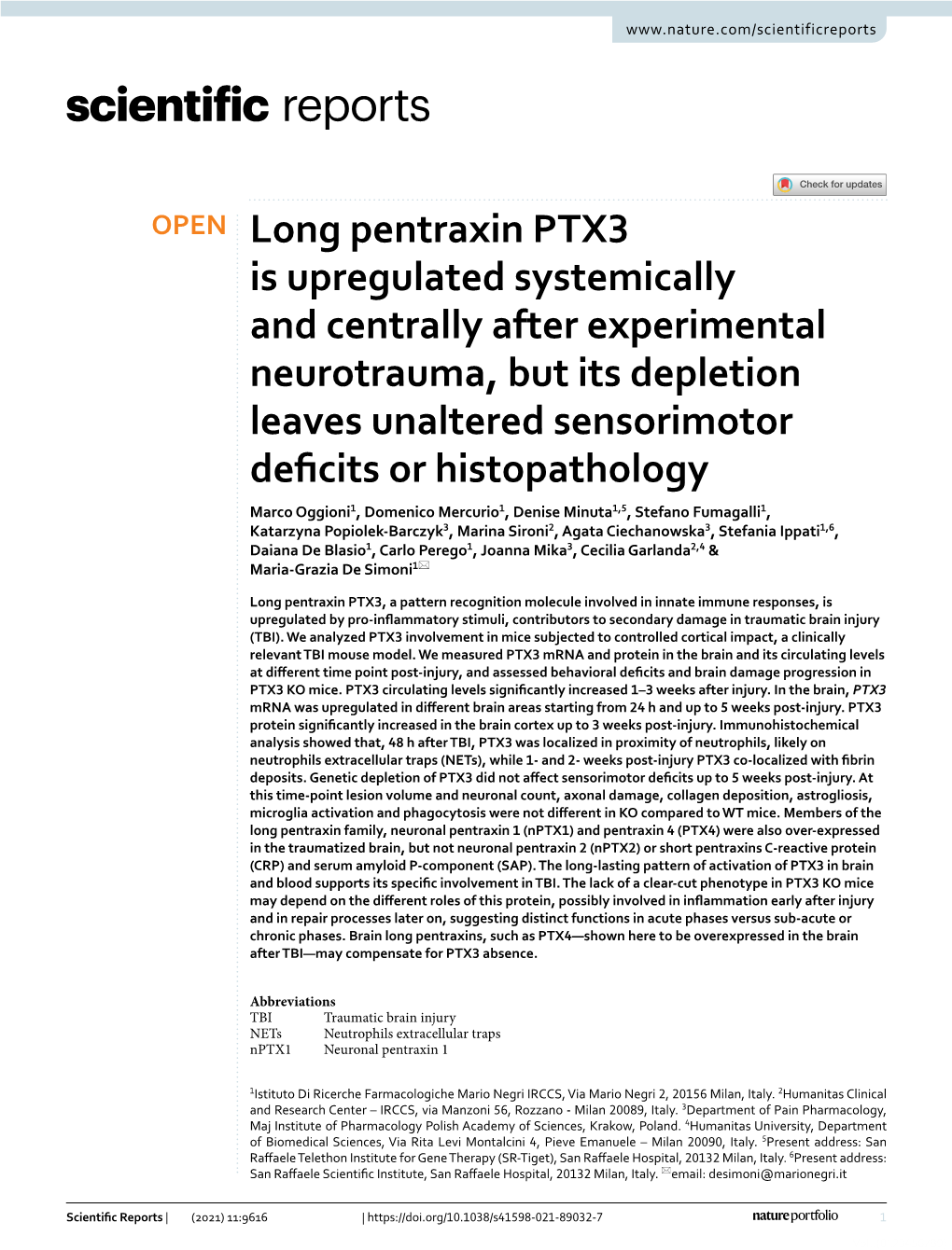 Long Pentraxin PTX3 Is Upregulated Systemically and Centrally After