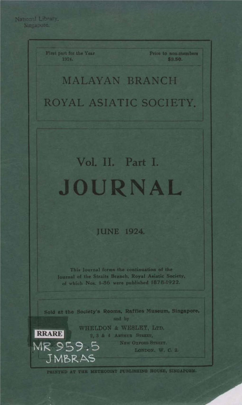 Journal of the Malayan Branch of the Royal Asiatic Society