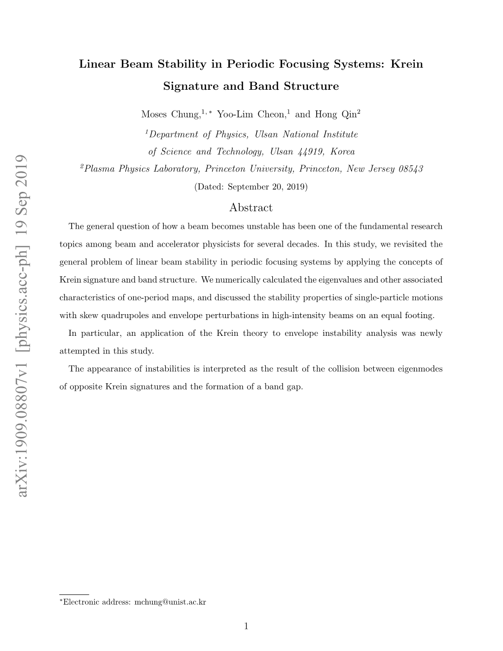 Arxiv:1909.08807V1 [Physics.Acc-Ph] 19 Sep 2019