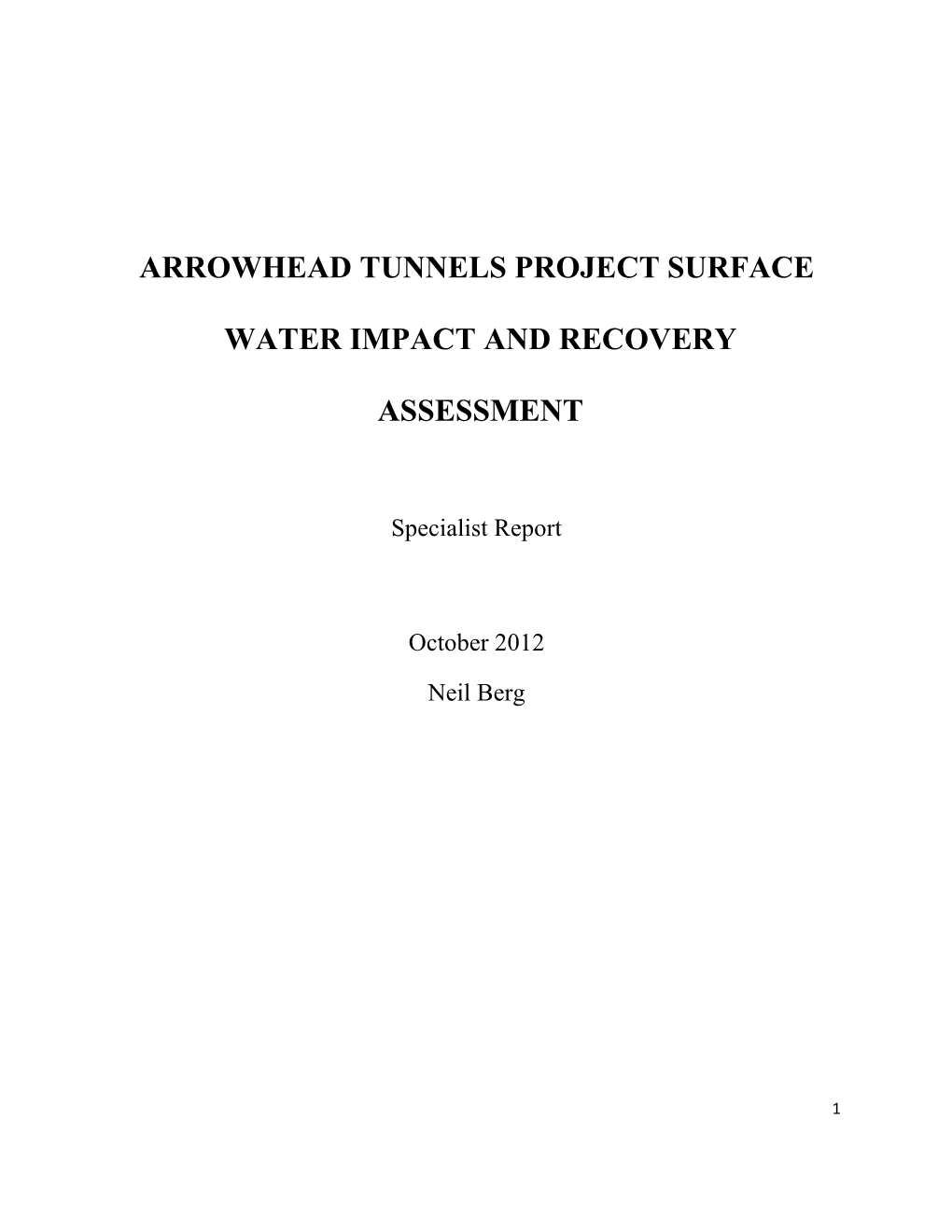 Arrowhead Tunnels Project Surface Water Impact And