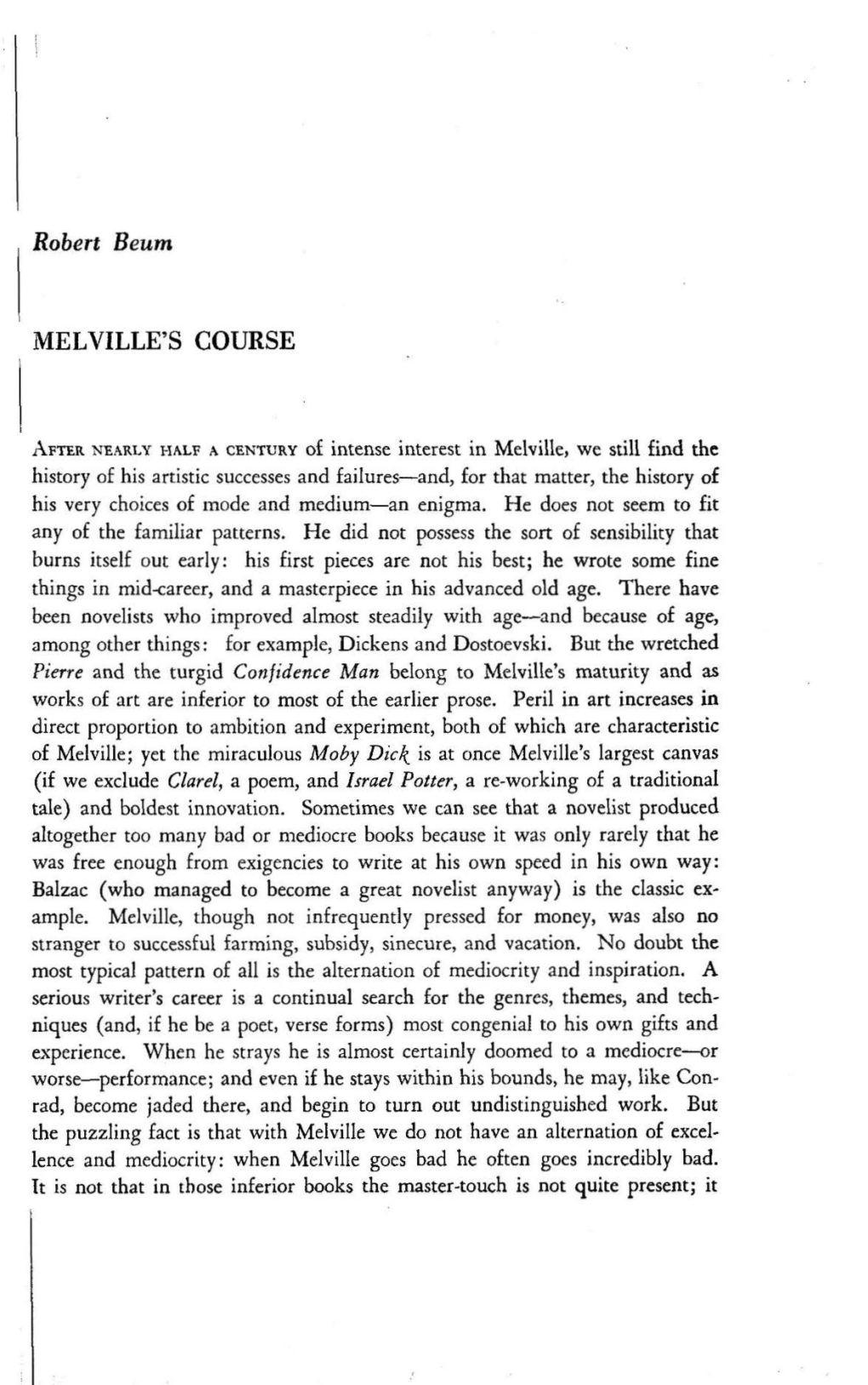 Robert Beum MELVILLE's COURSE