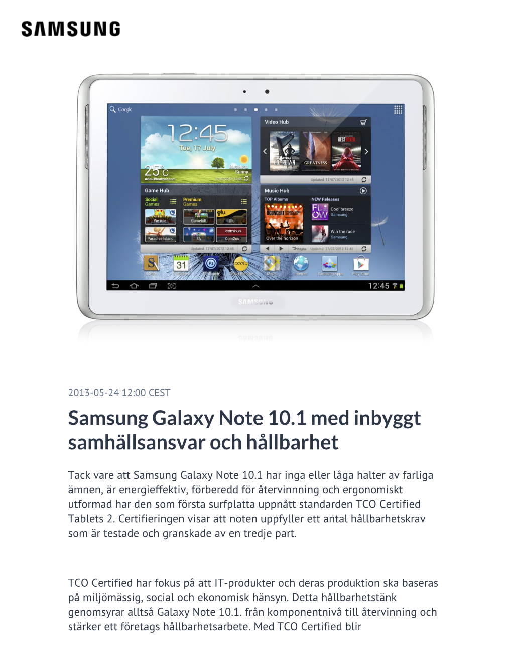 Samsung Galaxy Note 10.1 Med Inbyggt Samhällsansvar Och Hållbarhet