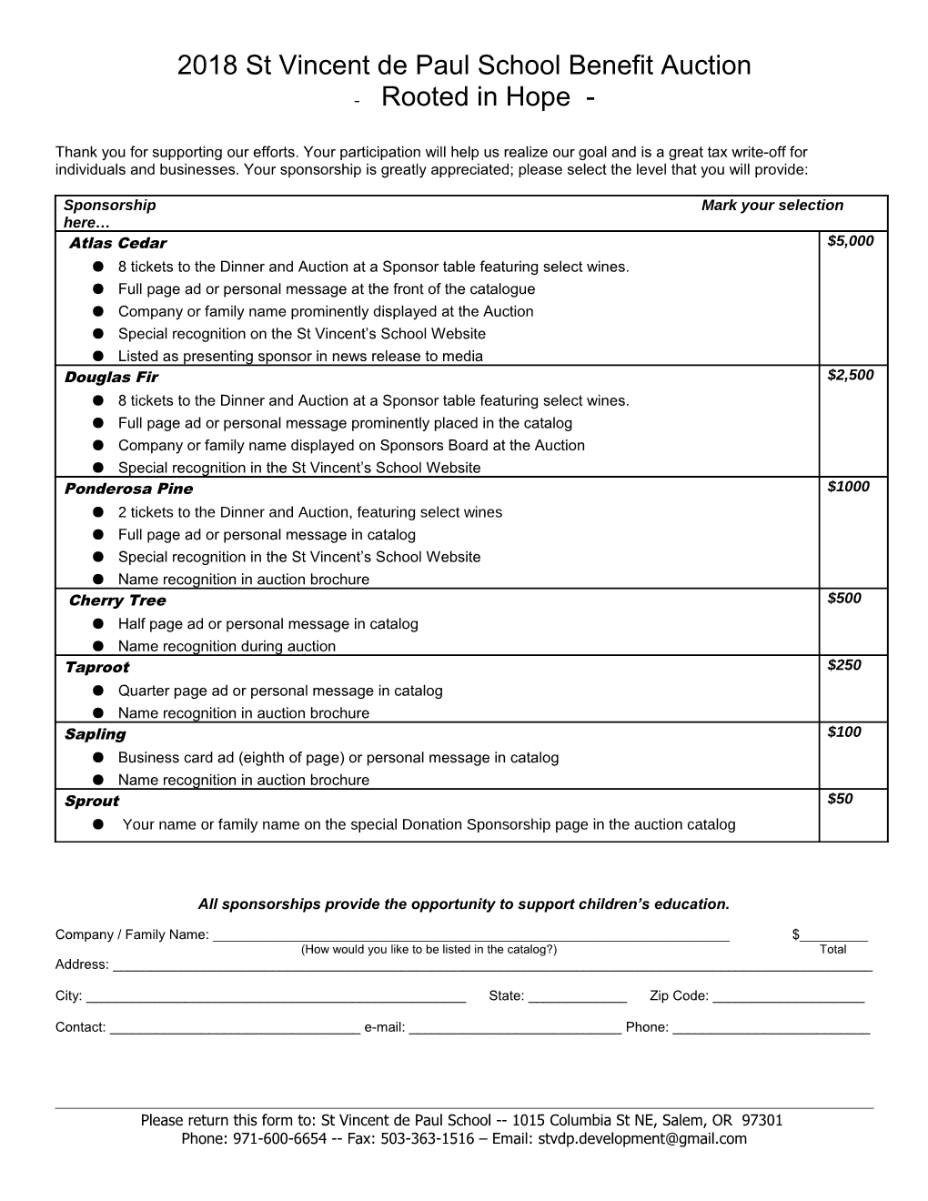 2018 St Vincent De Paul School Benefit Auction