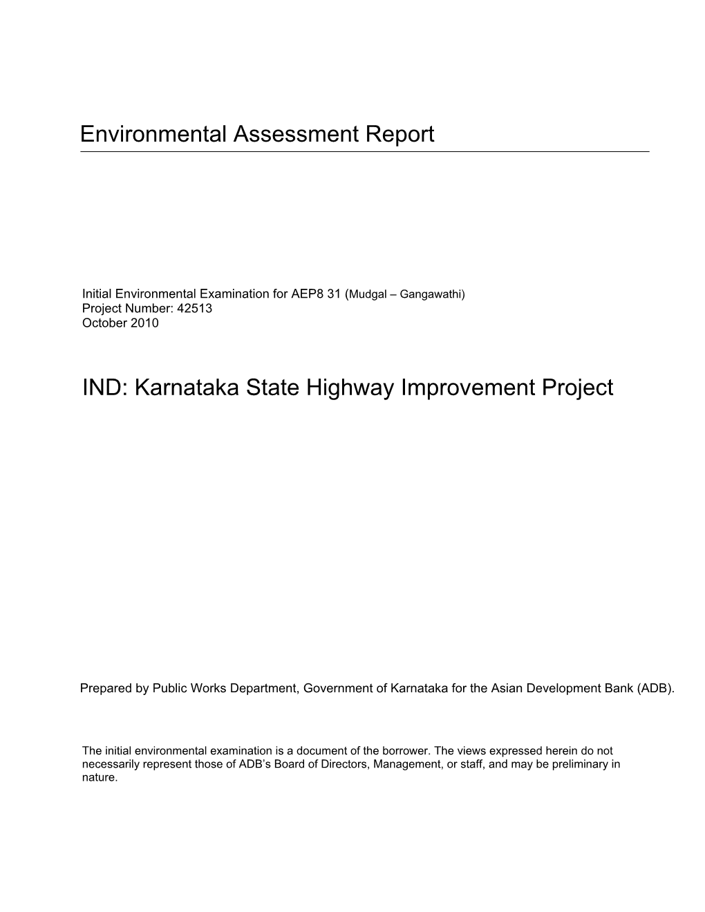 IND: Karnataka State Highway Improvement Project