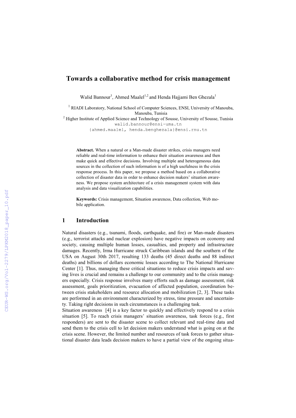 Towards a Collaborative Method for Crisis Management