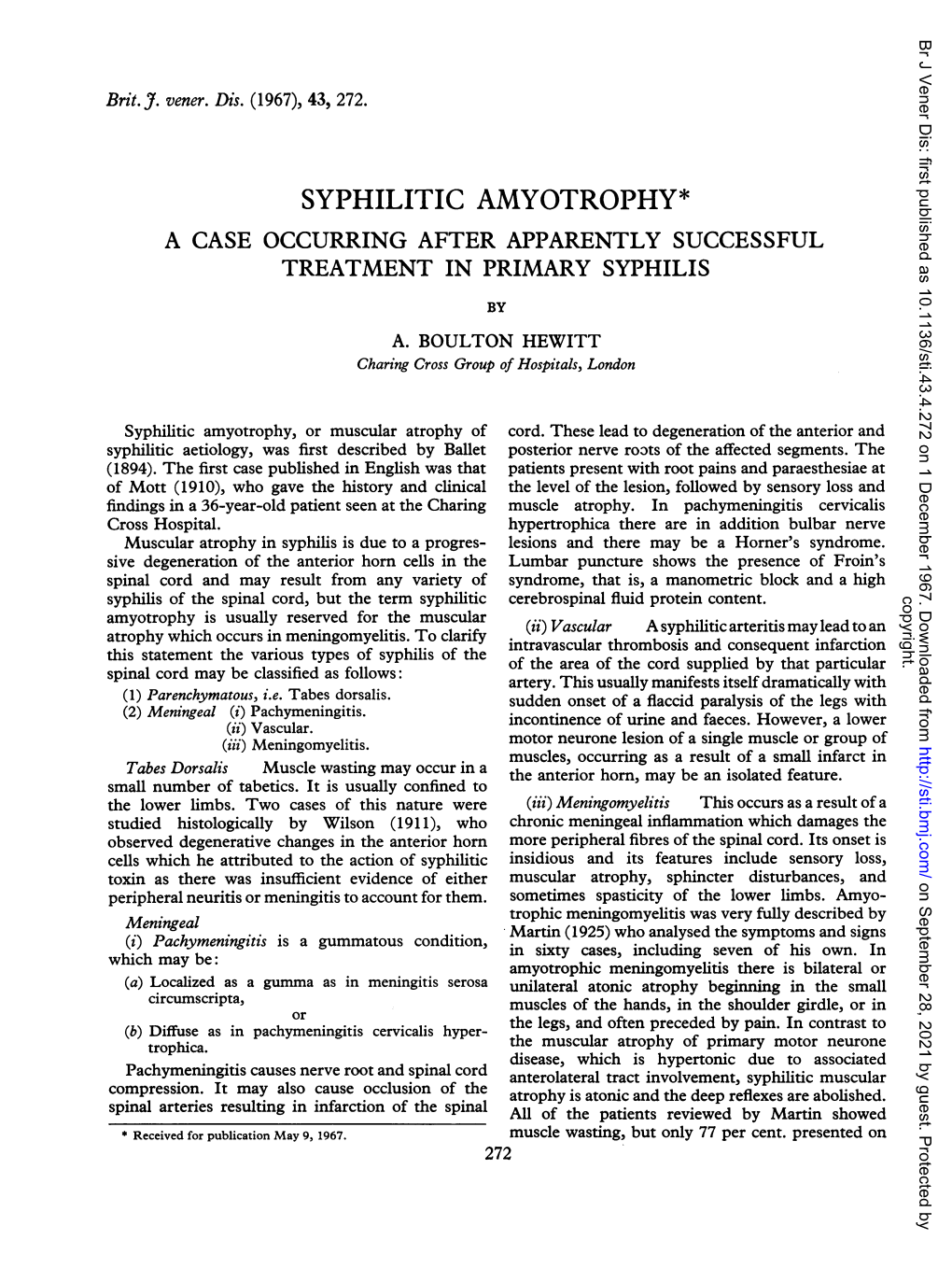 Syphilitic Amyotrophy* a Case Occurring After Apparently Successful Treatment in Primary Syphilis