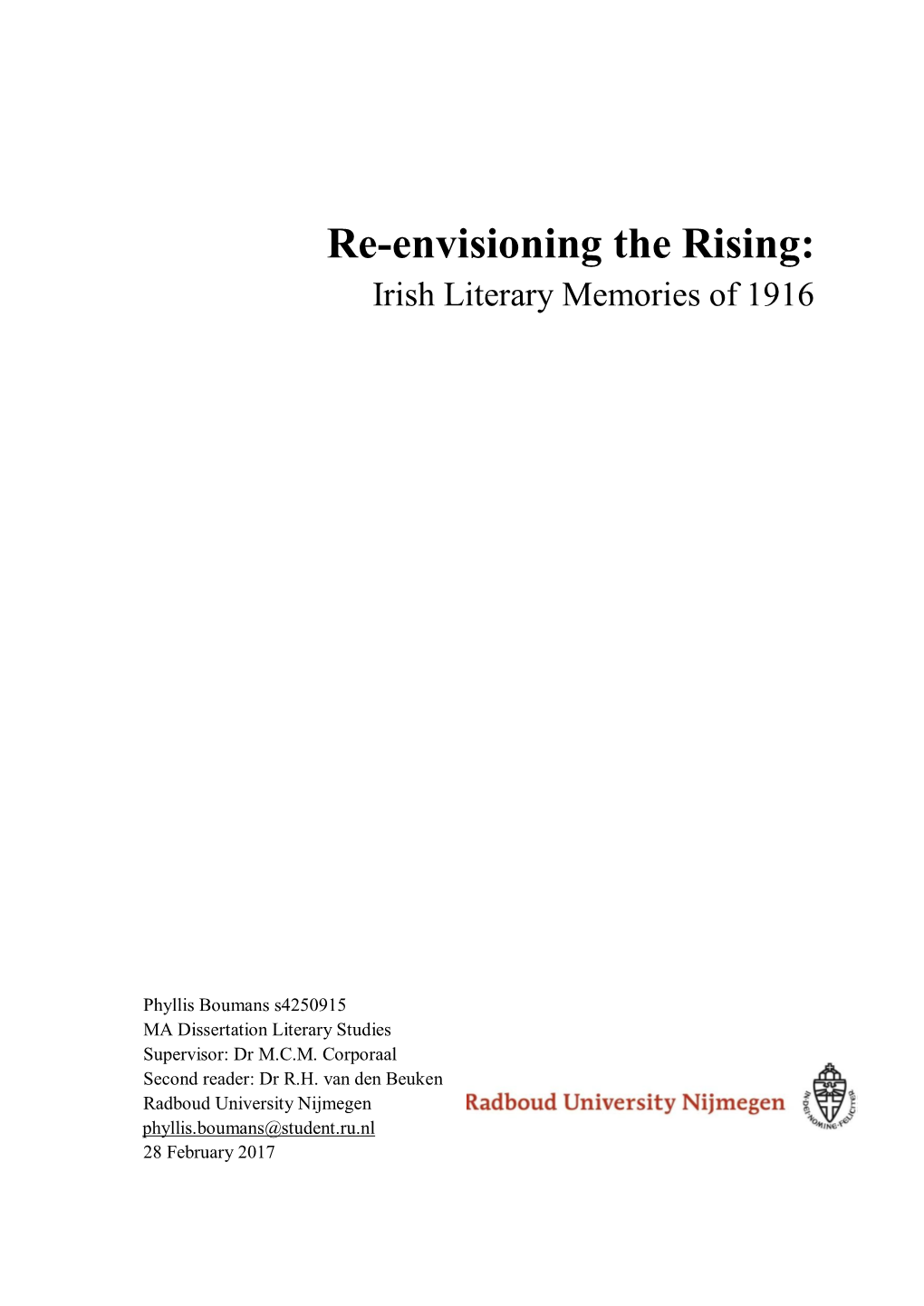 Re-Envisioning the Rising: Irish Literary Memories of 1916