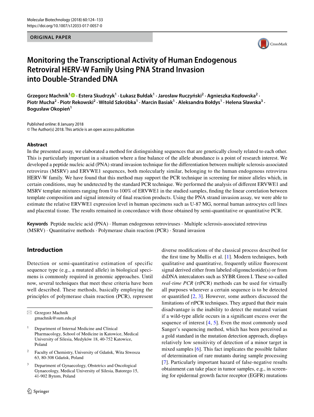 Monitoring the Transcriptional Activity of Human Endogenous Retroviral HERV‑W Family Using PNA Strand Invasion Into Double‑Stranded DNA