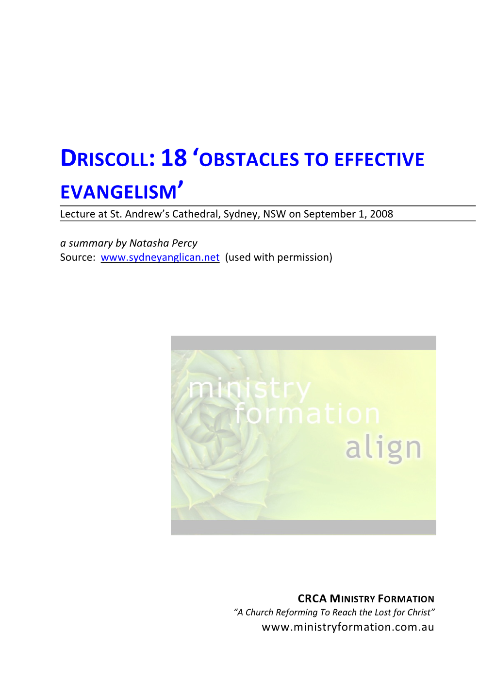 Driscoll:18' Obstacles to Effective Evangelism'