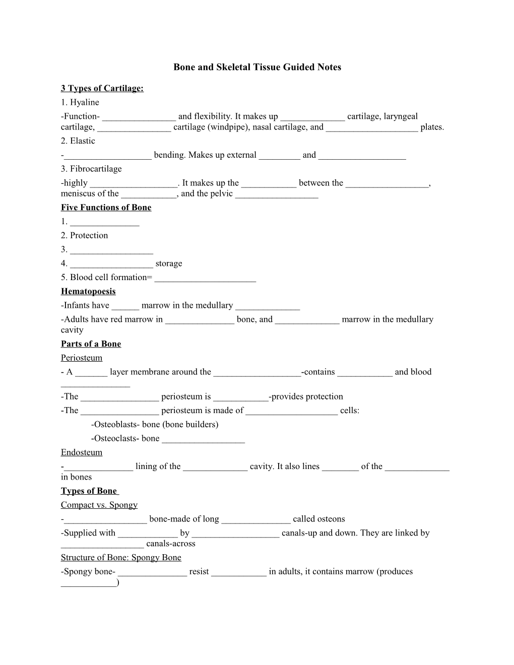 Bone and Skeletal Tissue Guided Notes