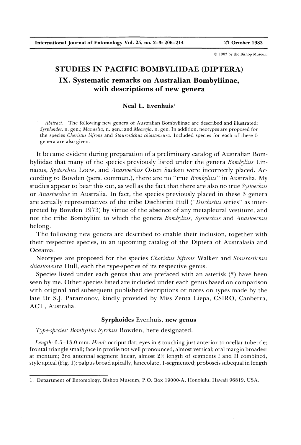 Studies in Pacific Bombyliidae (Diptera) Ix