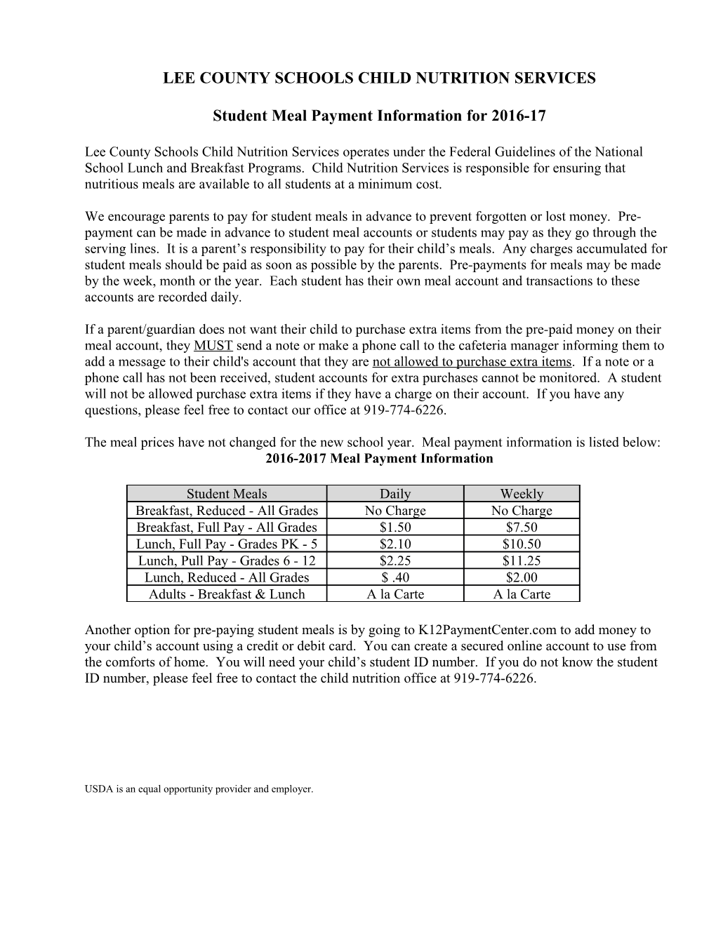 Lee County Schools Child Nutrition Services