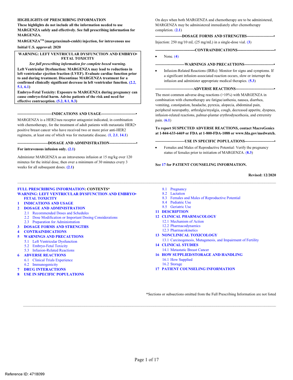 Margetuximab-Cmkb) Injection, for Intravenous Use Injection: 250 Mg/10 Ml (25 Mg/Ml) in a Single-Dose Vial