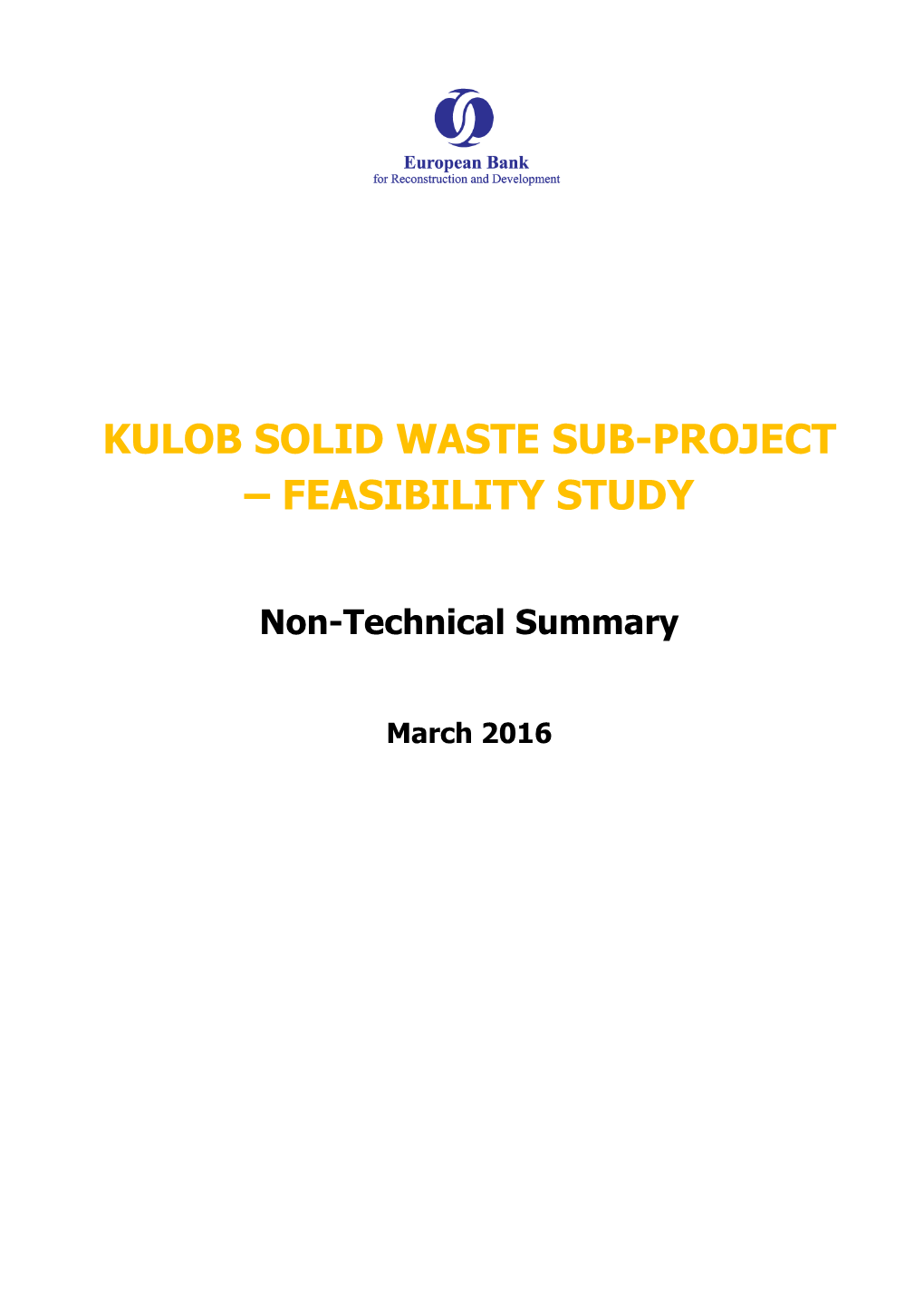 Kulob Solid Waste Sub-Project – Feasibility Study