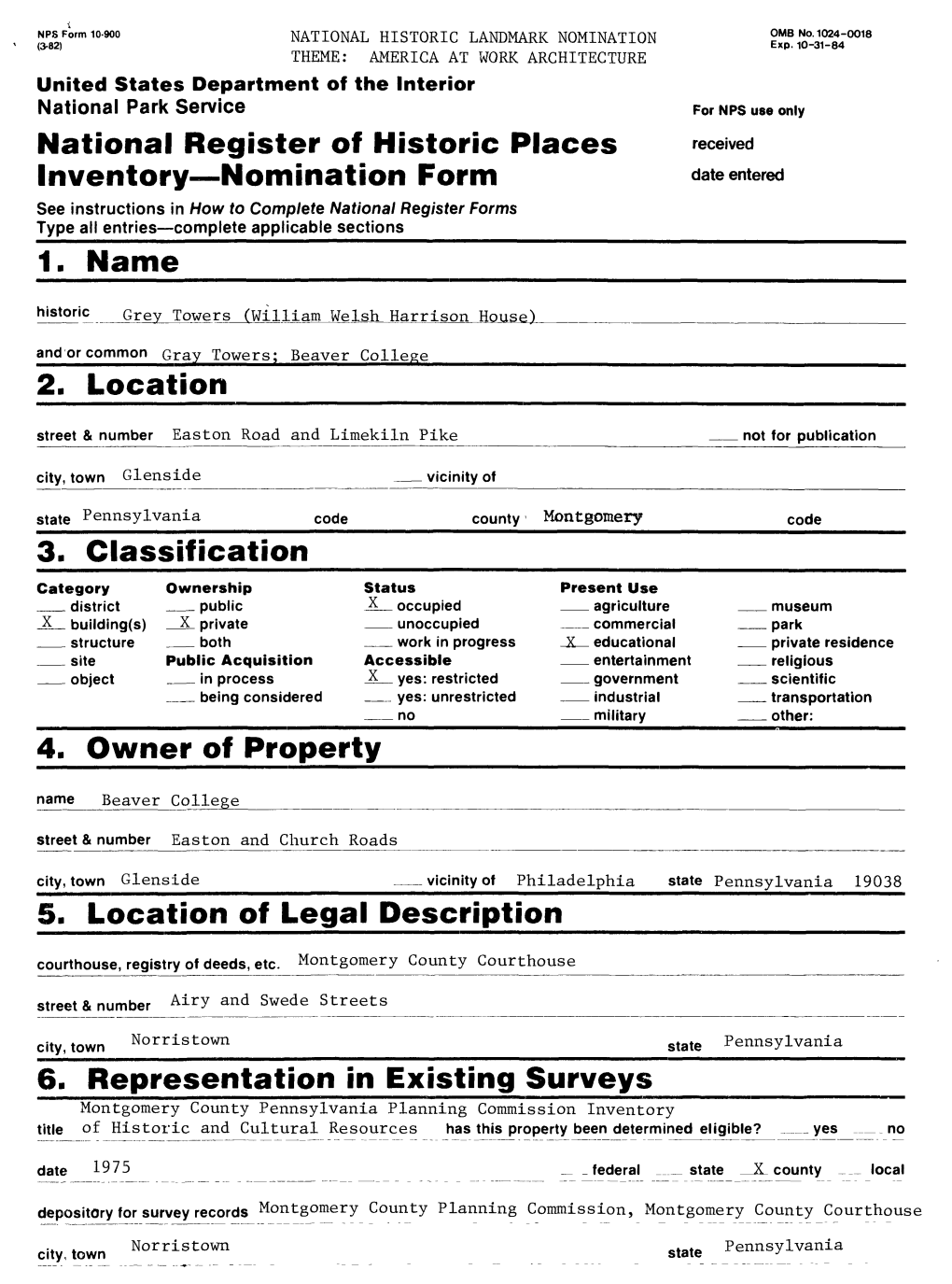 National Register of Historic Places Inventory Nomination Form 1