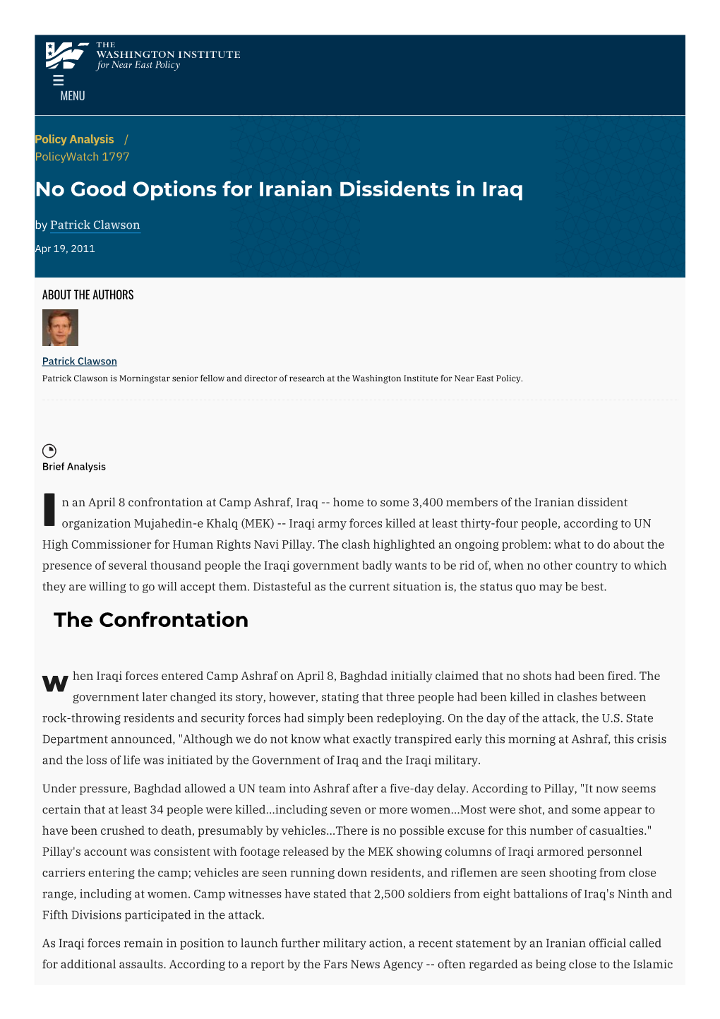 No Good Options for Iranian Dissidents in Iraq | the Washington
