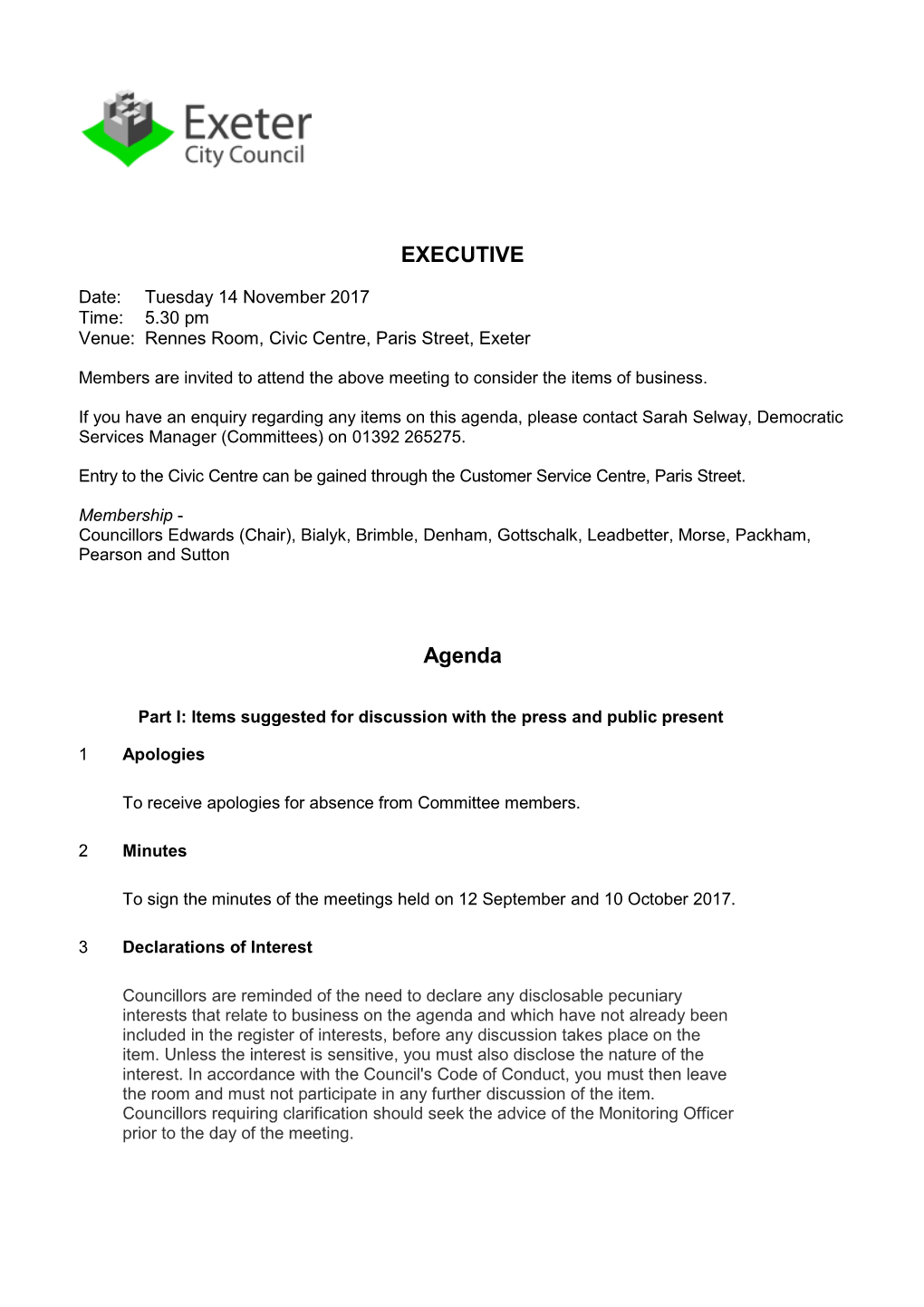 (Public Pack)Agenda Document for Executive, 14/11/2017 17:30