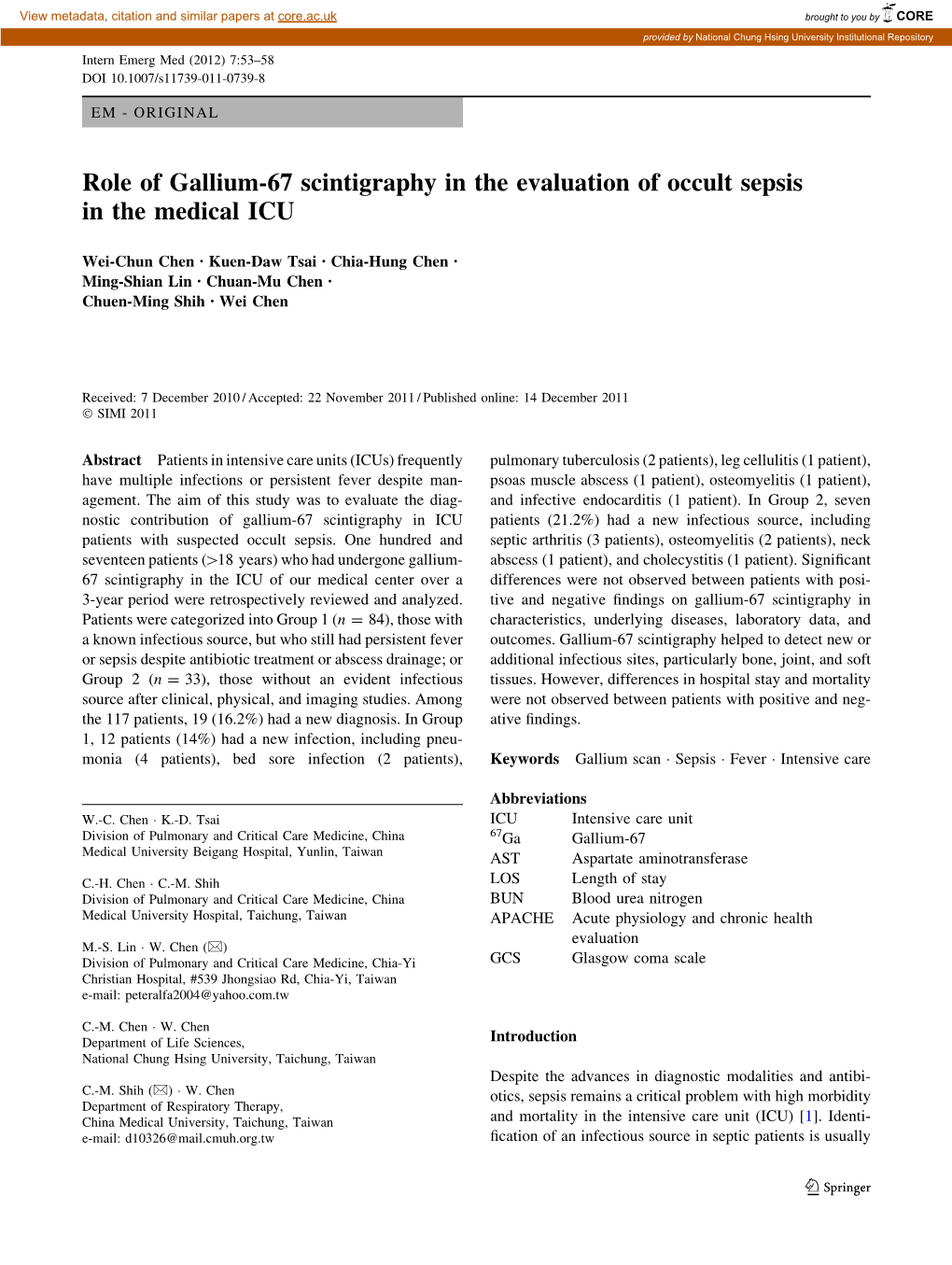 Role of Gallium-67 Scintigraphy in the Evaluation of Occult Sepsis in the Medical ICU