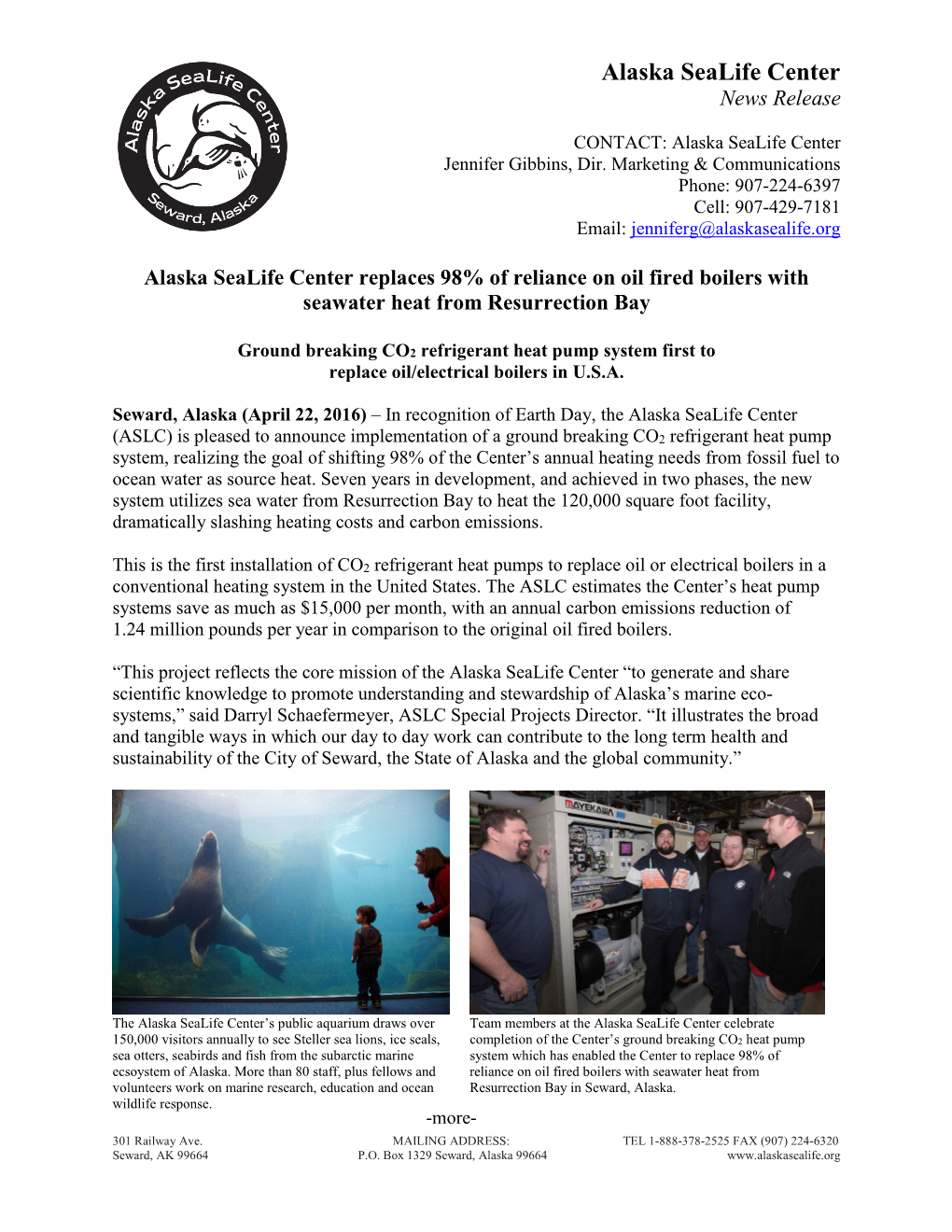 Alaska Sealife Center News Release