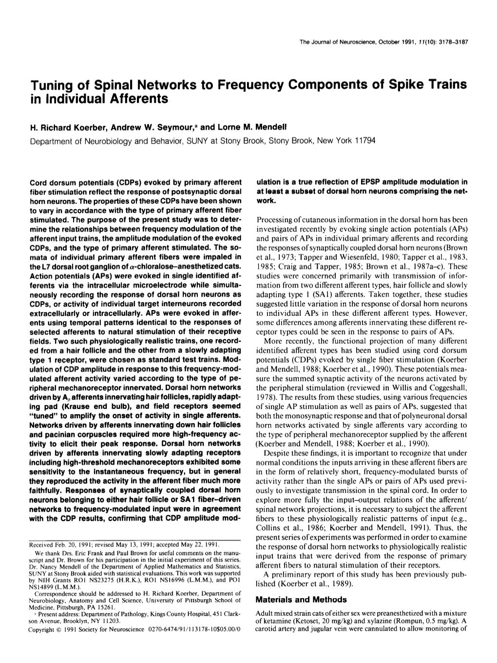 Tuning of Spinal Networks to Frequency Components of Spike Trains in Individual Afferents