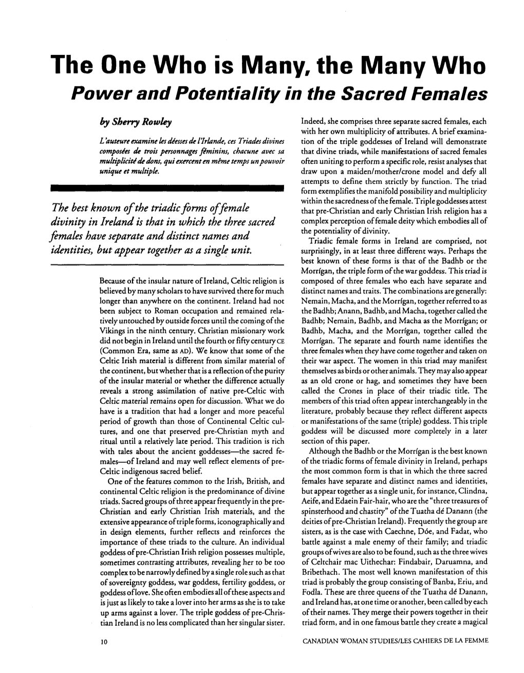 The One Who Is Many, the Many Who Power and Potentiality in the Sacred Females